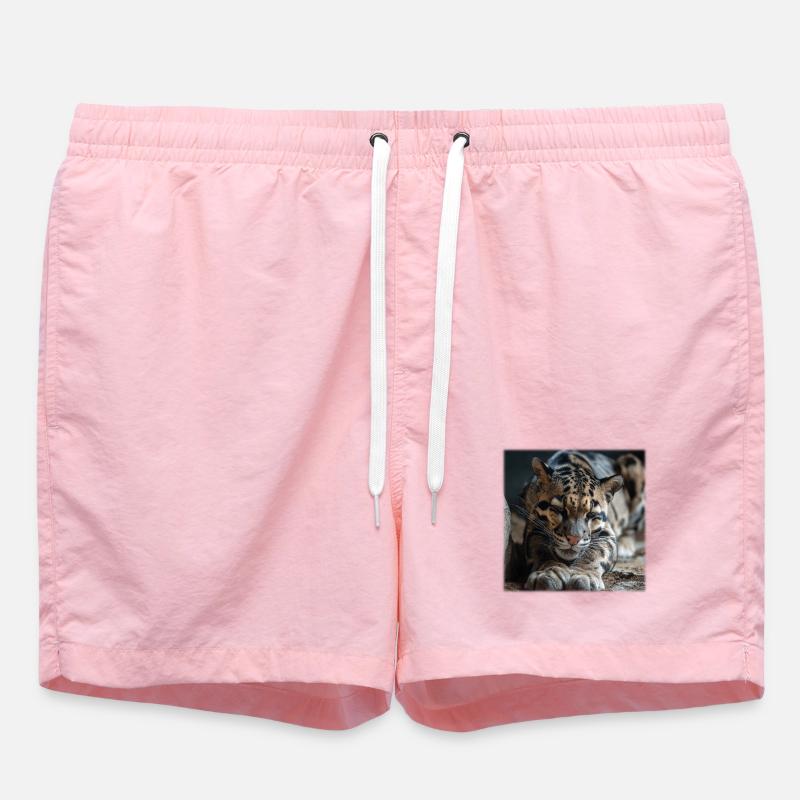 Clouded leopard resting pose Expressive wildcat - Swim Trunks - pink