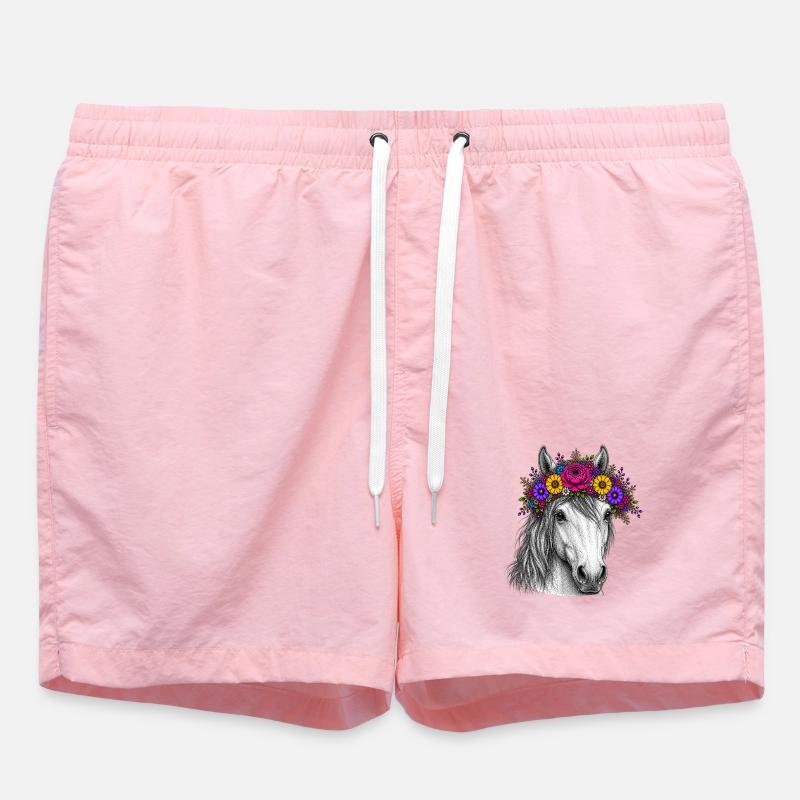Cheval avec une couronne de fleurs - Short de bain - rose