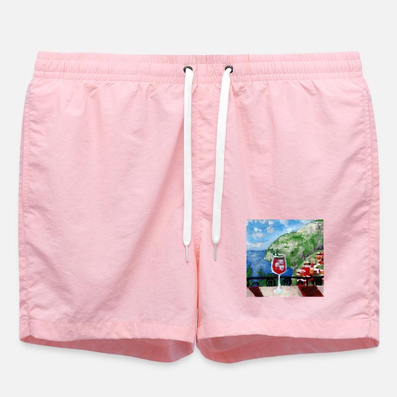 Meerblick_Ölgemälde_mit_cocktail - Badeshorts - Pink