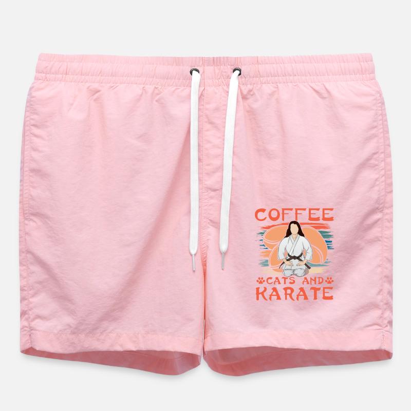 Coffee, Cats and Karate - Swim Trunks - pink