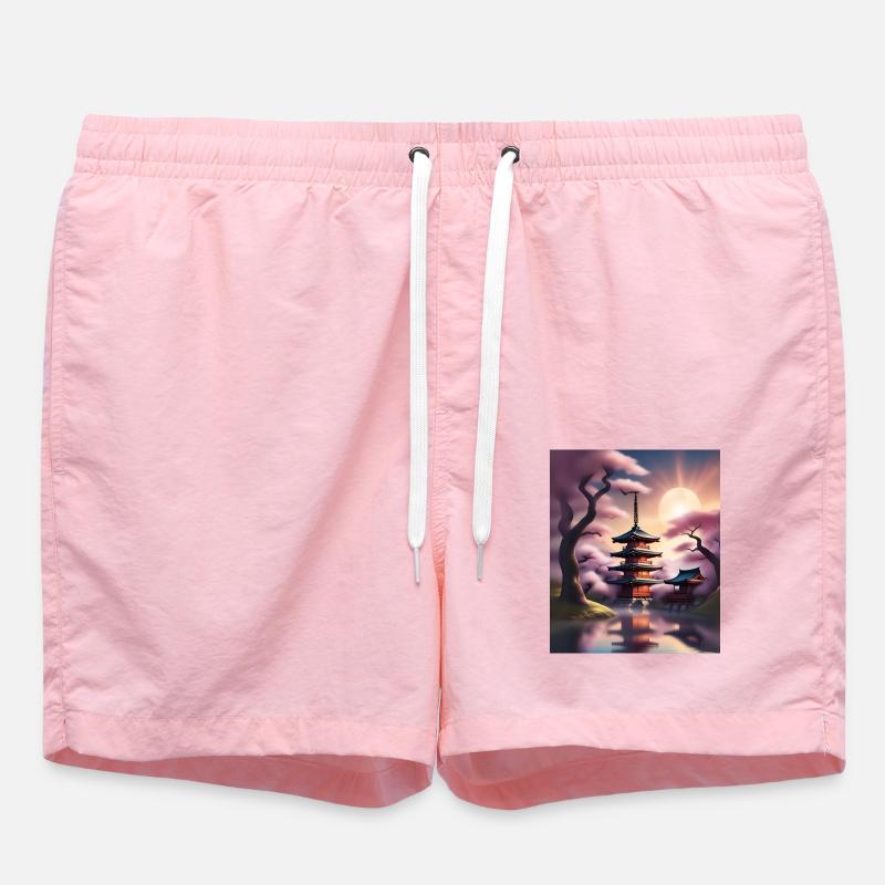 Bâtiments japonais pendant les sakura - Short de bain - rose