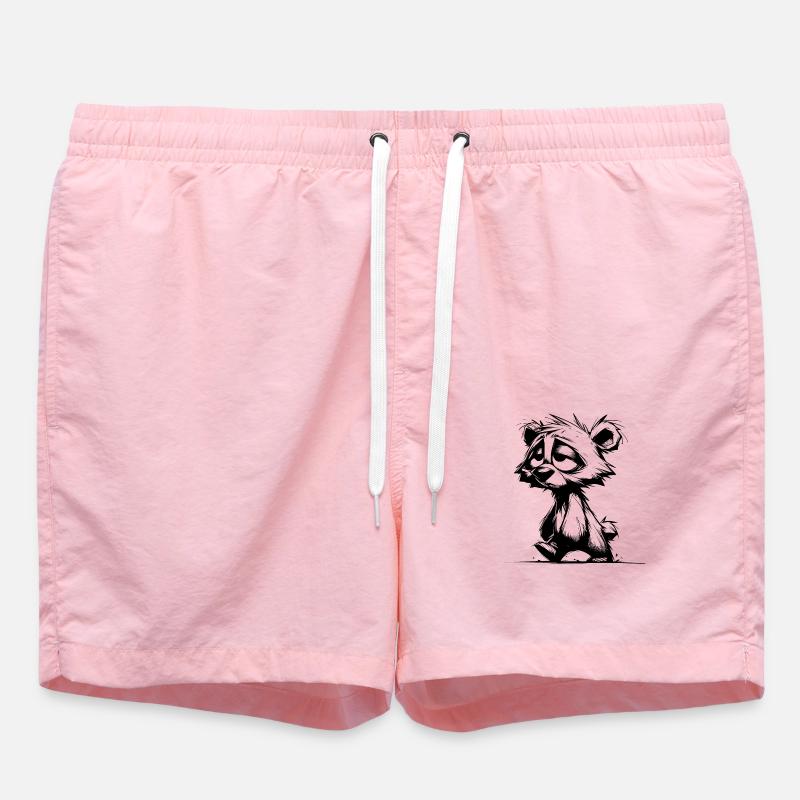 Fuzzy sleeping tired bear sketch - Swim Trunks - pink