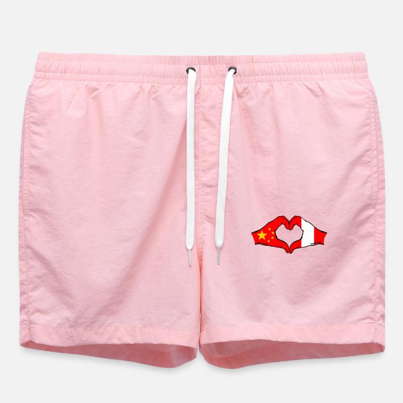 China Peru Flagge Herzform - Badeshorts - Pink