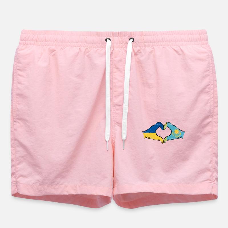 Ukraine Kazakhstan Drapeau Mains Coeur Forme Utilisé - Short de bain - rose