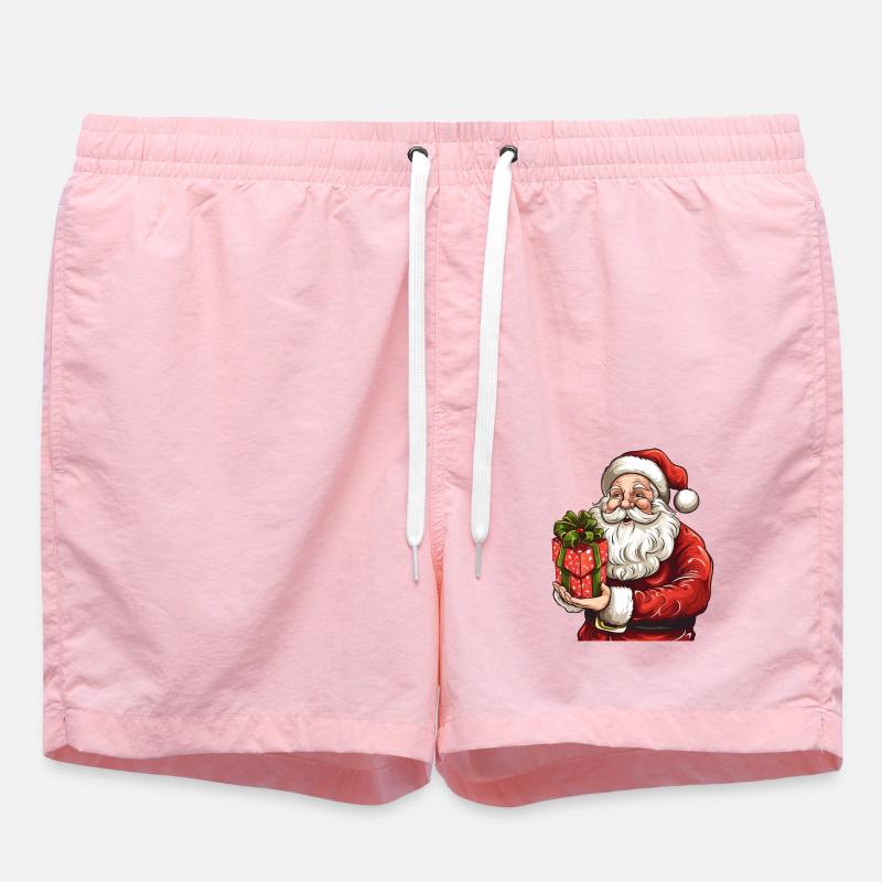 Knuffiger Weihnachtsmann mit Weihnachtsgeschenk - Badeshorts - Pink