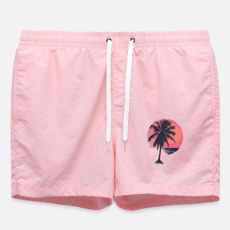 Sunny Palm Trees Sunset - Swim Trunks - pink