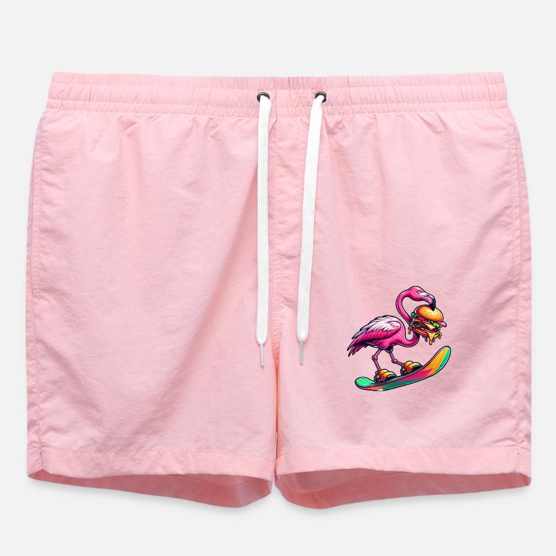 Flamingo Snowboarder mit Burger - Badeshorts - Pink