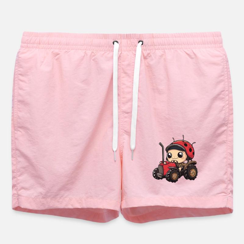 Ladybug Tractor Farmer - Swim Trunks - pink