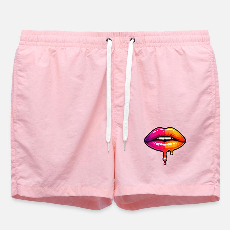 Dripping Neon Lips - Swim Trunks - pink