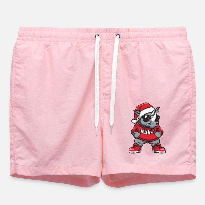Rhino Christmas Comic Cool - Swim Trunks - pink