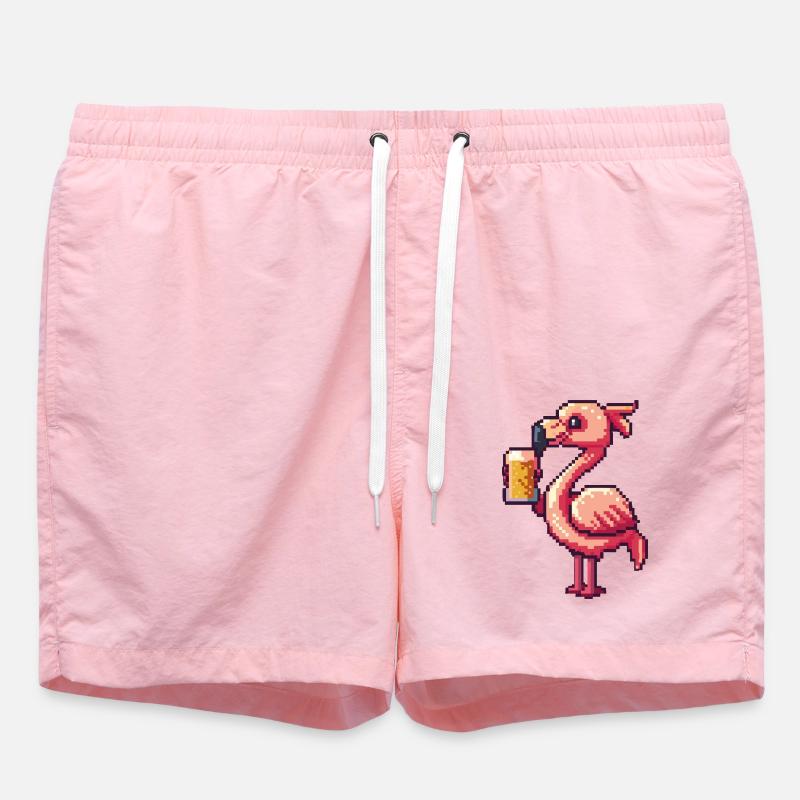 Flamingo Pixel Beer - Swim Trunks - pink