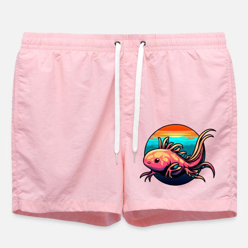 Cute Axolotl Design Sunset Sunset - Swim Trunks - pink