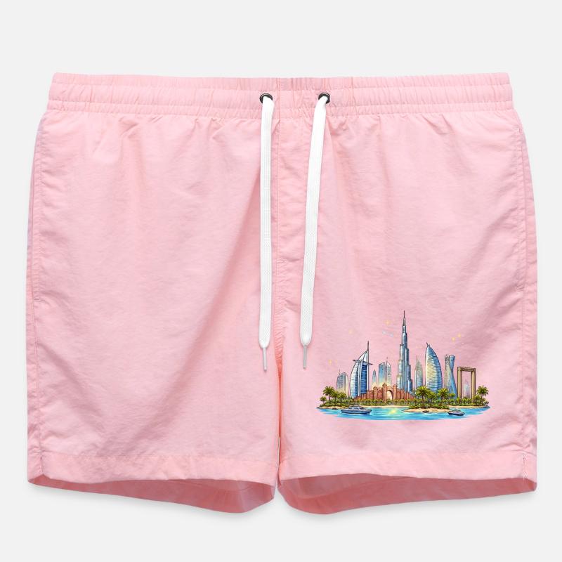 Dubai Waterfront Skyline - Swim Trunks - pink