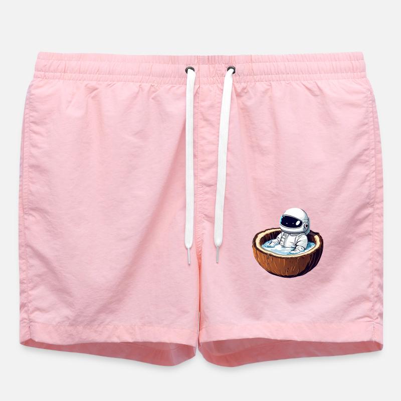 Astronaut bathes in coconut - Funny - Swim Trunks - pink