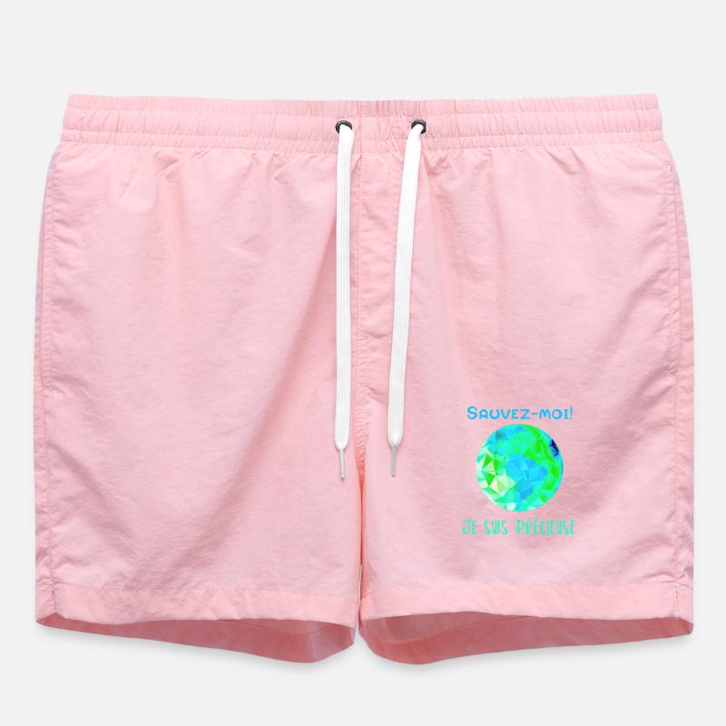 Geometric Globe Blue Green Save me! - Swim Trunks - pink