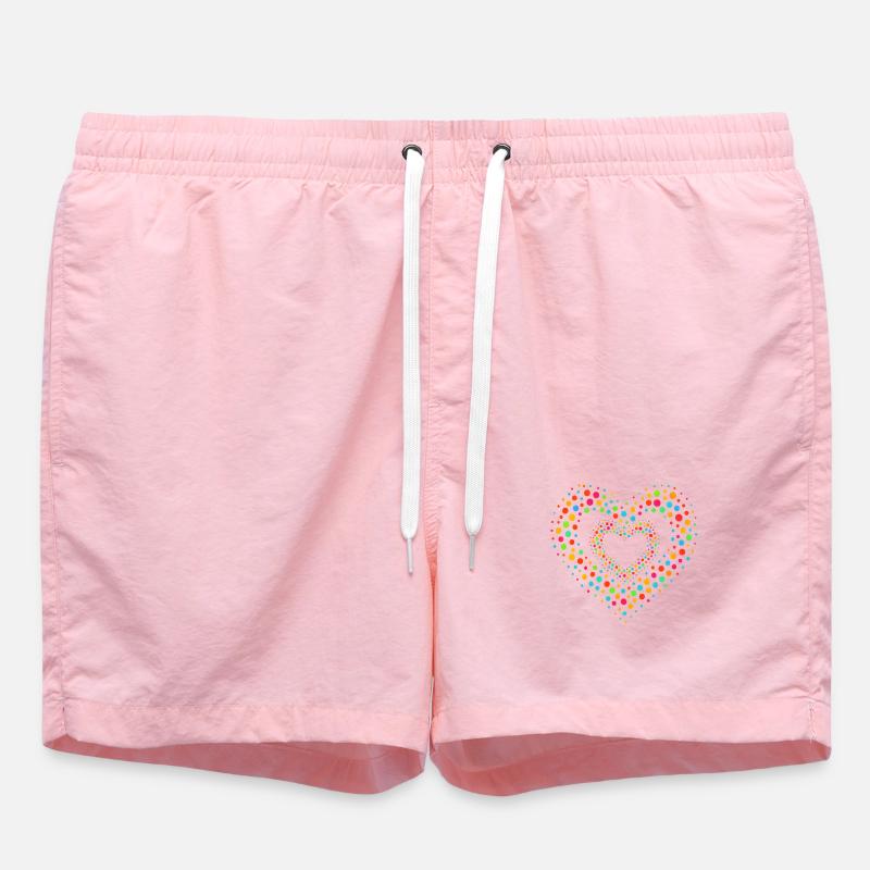 Rainbow Dot Heart Pattern Tee - Swim Trunks - pink