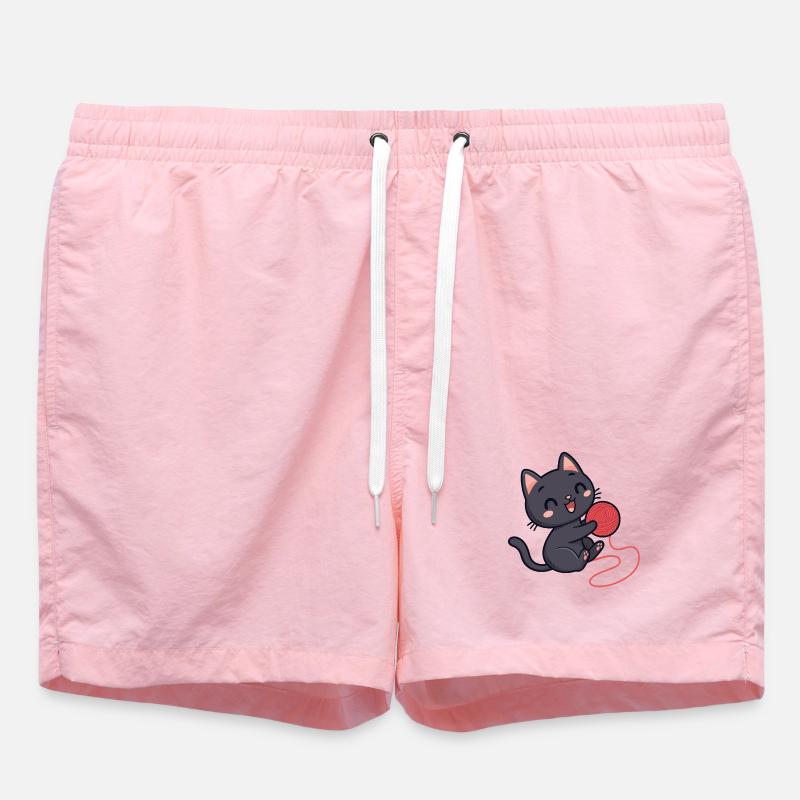 Red wool kitten soft pattern - Swim Trunks - pink
