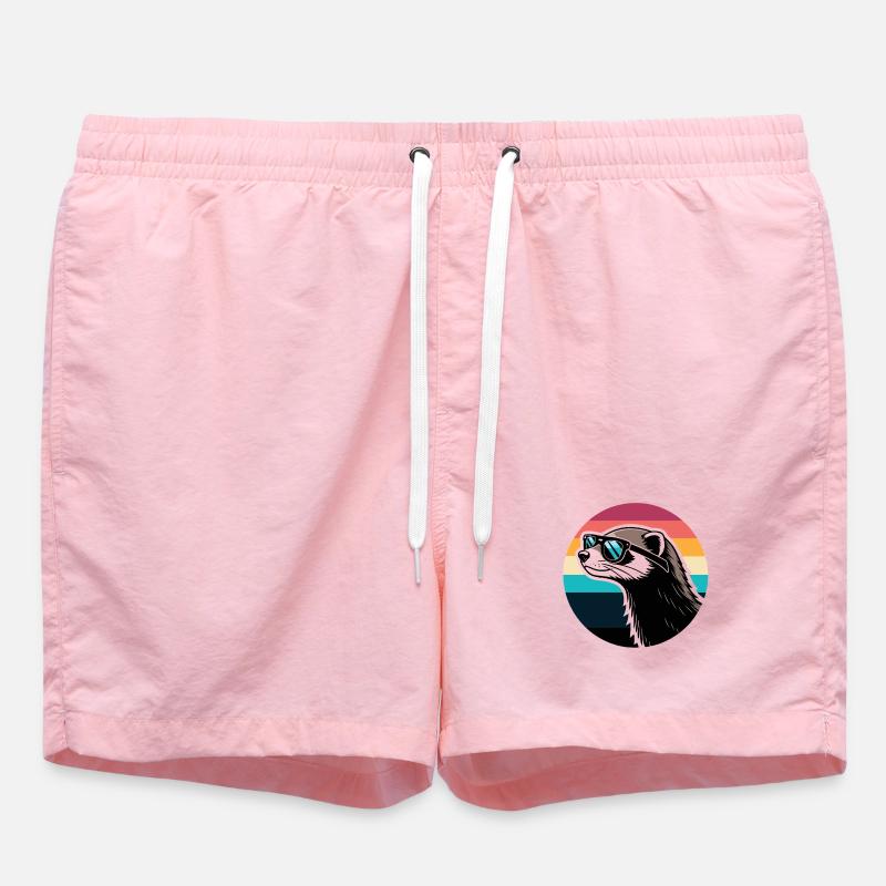 Frettchen-Silhouette Retro-Regenbogen - Badeshorts - Pink