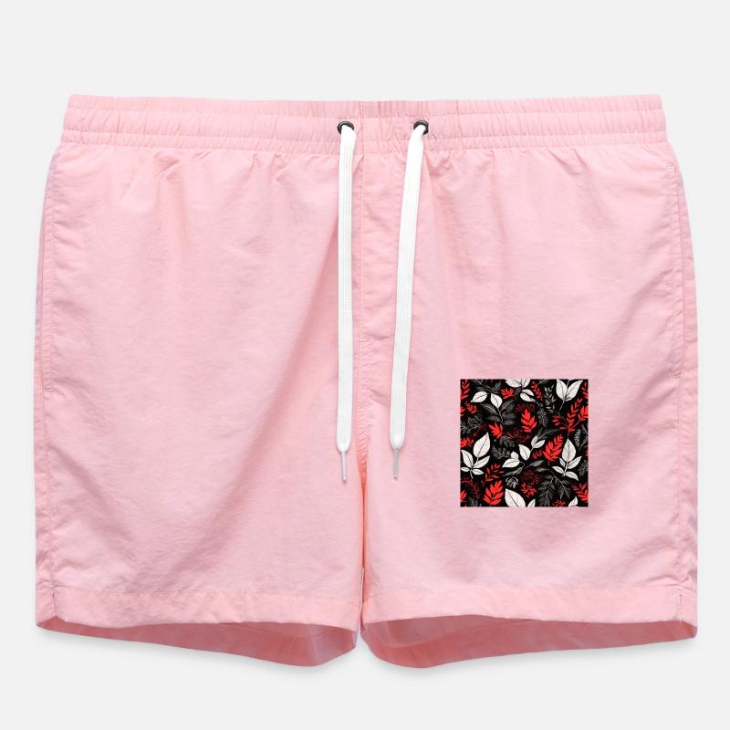 red foliage pattern - Swim Trunks - pink