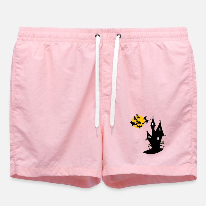 Witch's house with moon and bats - Swim Trunks - pink