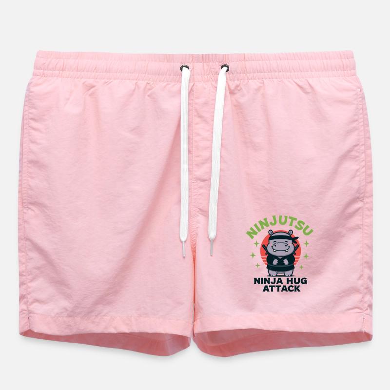 Ninja Cuddle Hippo - Swim Trunks - pink