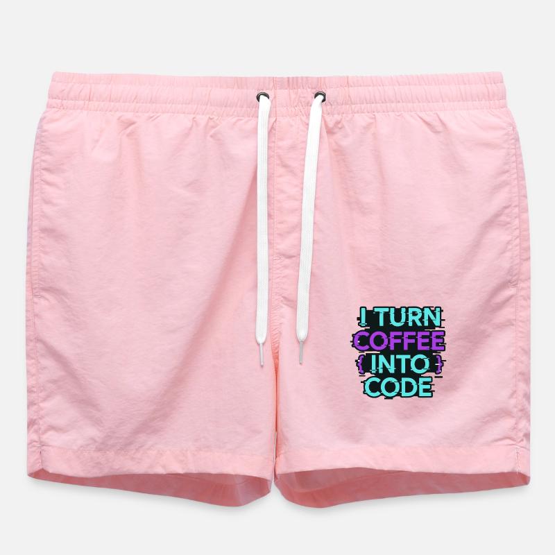 I Turn Coffee Into Code - Swim Trunks - pink