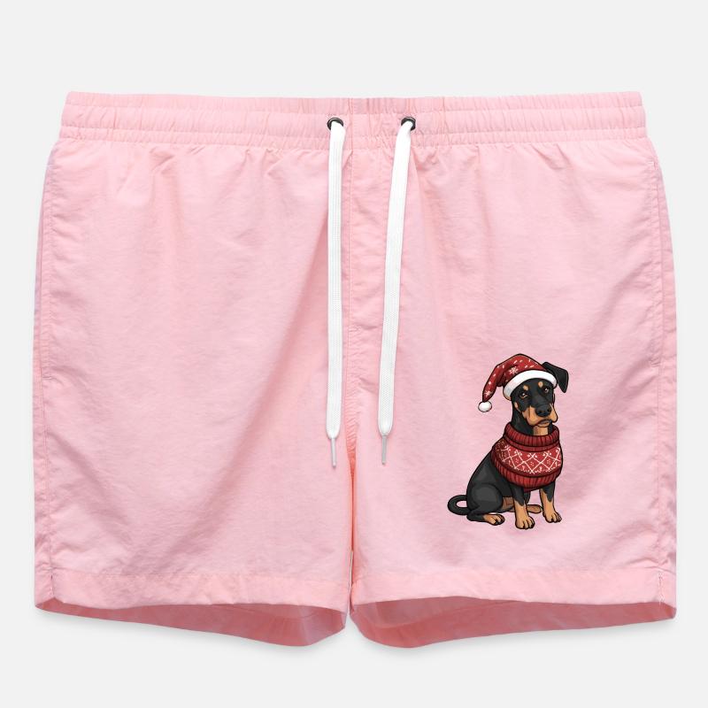 Doberman Dog Christmas Comic - Swim Trunks - pink