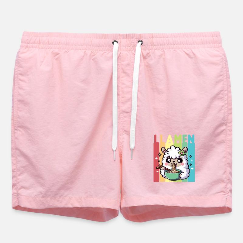Rainbow Ramen Llama - Swim Trunks - pink
