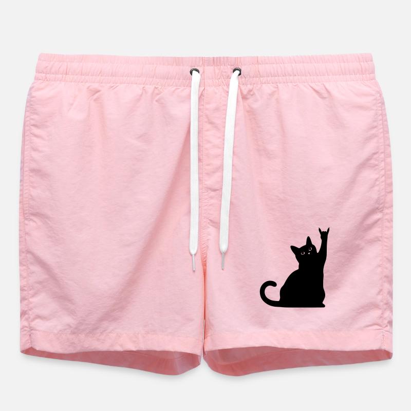 Black Cat – Devil Horns Silhouette - Swim Trunks - pink
