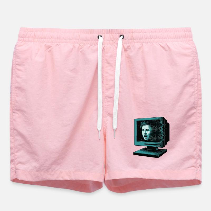 Retro Computer Terror Retroglitch AI - Swim Trunks - pink