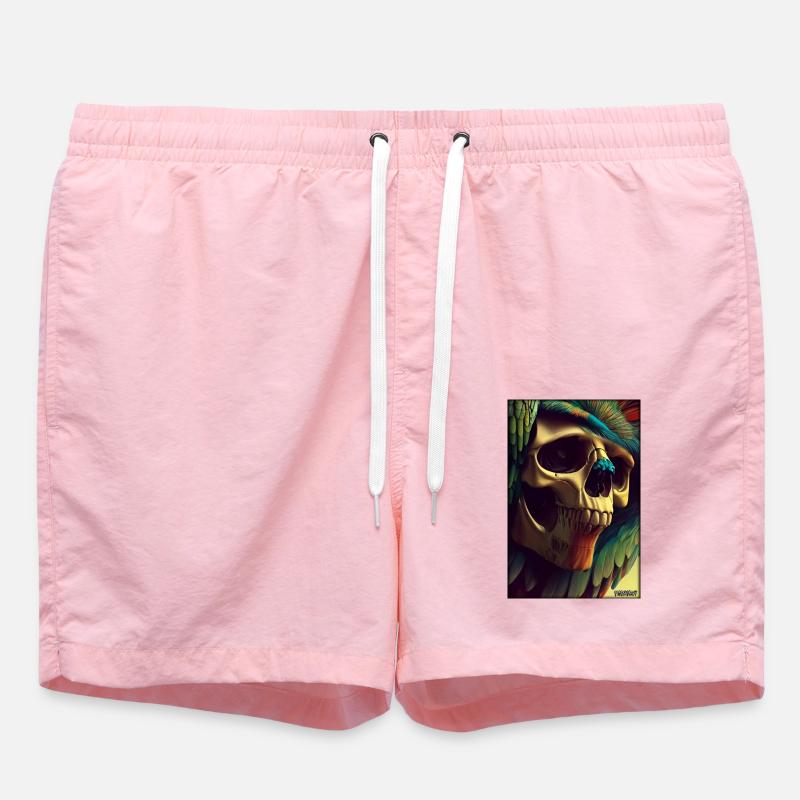 Skull Parrot Feather Skeleton - Swim Trunks - pink