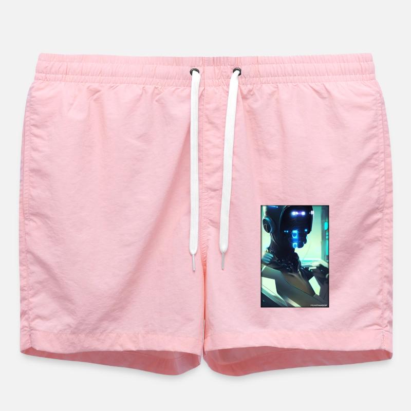 Robot Future Science Sci-Fi Machine - Swim Trunks - pink
