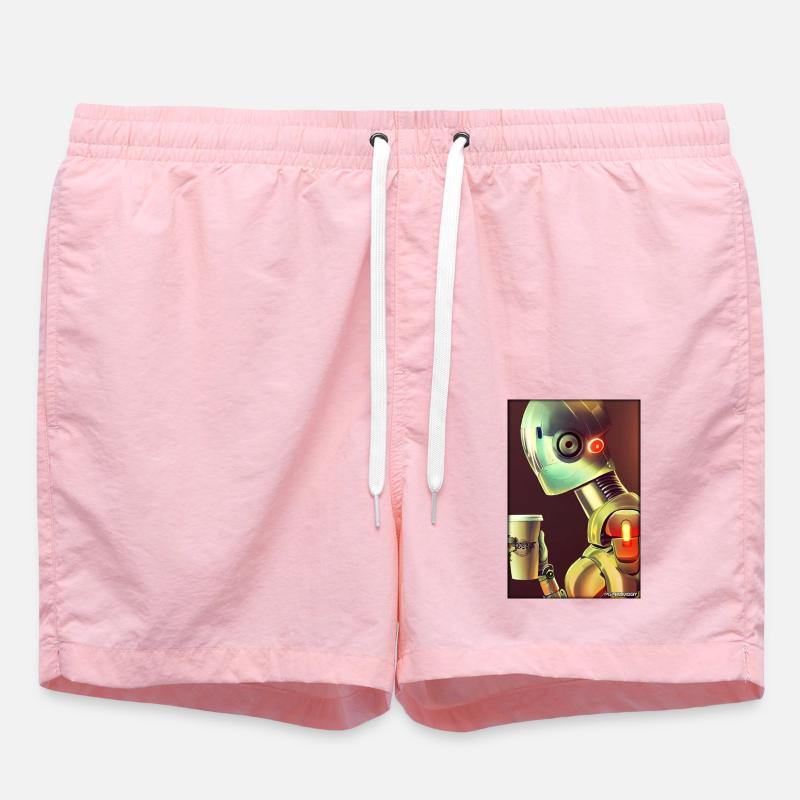 Robot Coffee Future Science Machine - Swim Trunks - pink