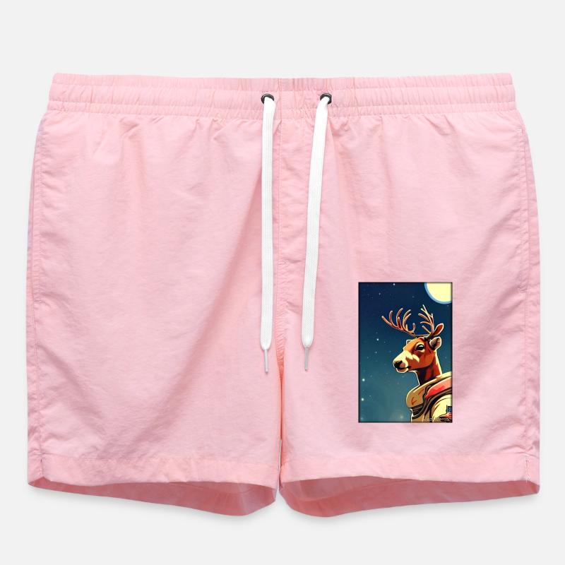 Reindeer Astronaut Future Sci-Fi Technology - Swim Trunks - pink