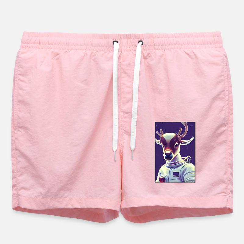 Reindeer Astronaut Future Sci-Fi Technology - Swim Trunks - pink