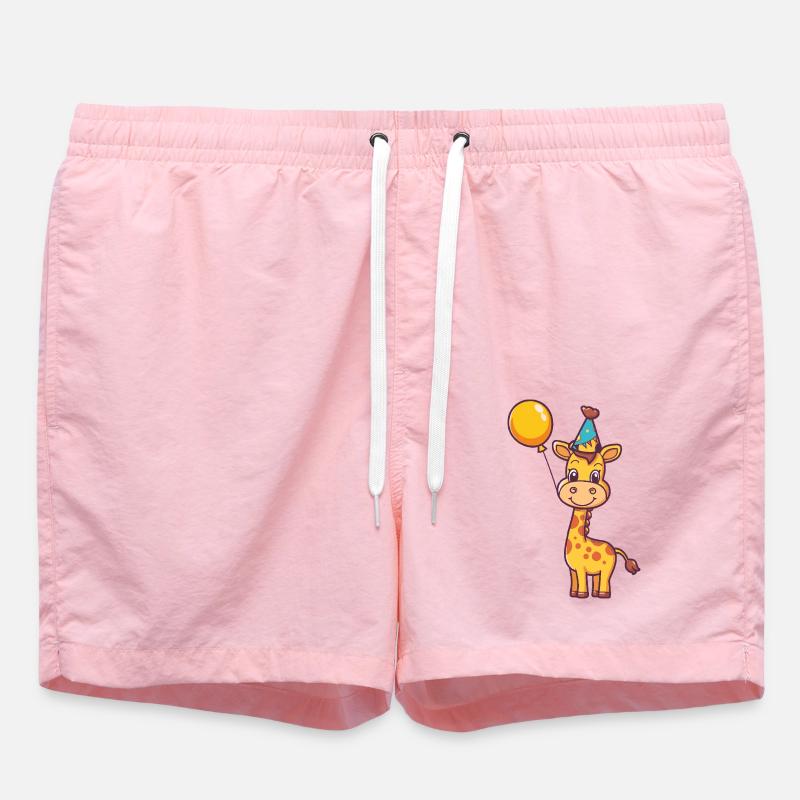 Giraffe Birthday Baby - Swim Trunks - pink
