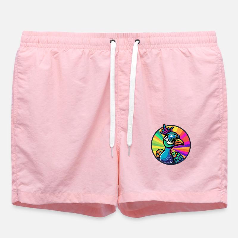 Peacock Bird Comic Cool - Swim Trunks - pink