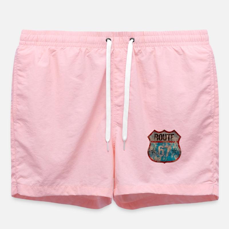 Rustic Route 67 Shield Design - Swim Trunks - pink