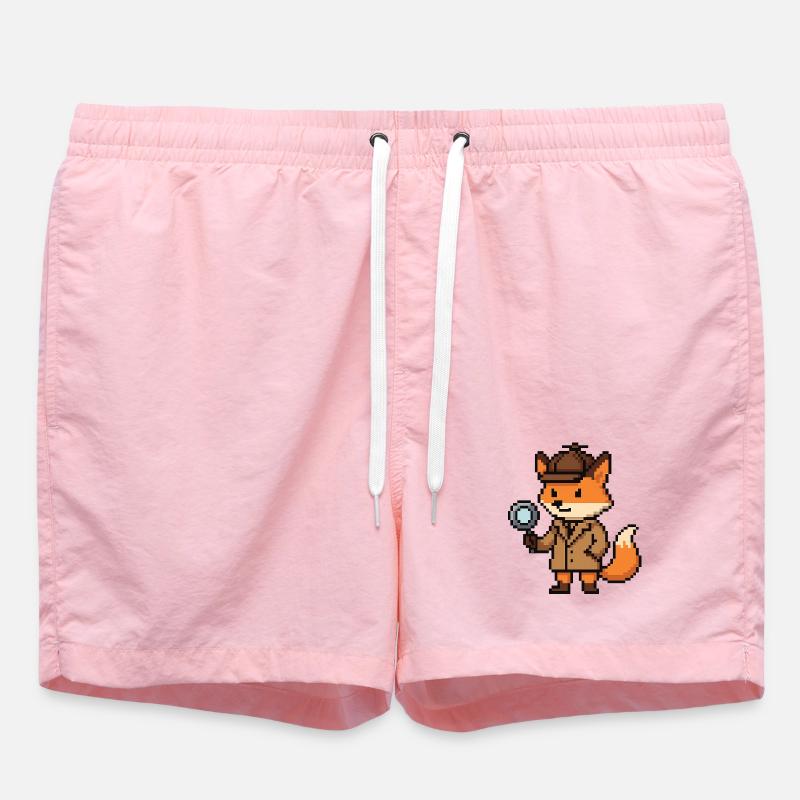 Pixel Detective Fox Design - Swim Trunks - pink