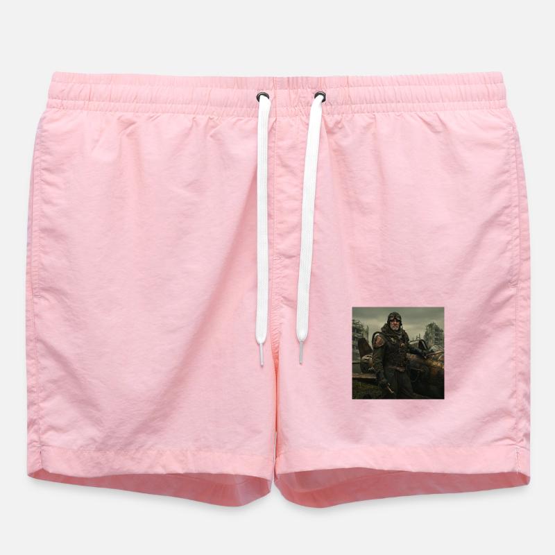 Steampunk Pilot on Post-Apocalyptic Ruins - Swim Trunks - pink