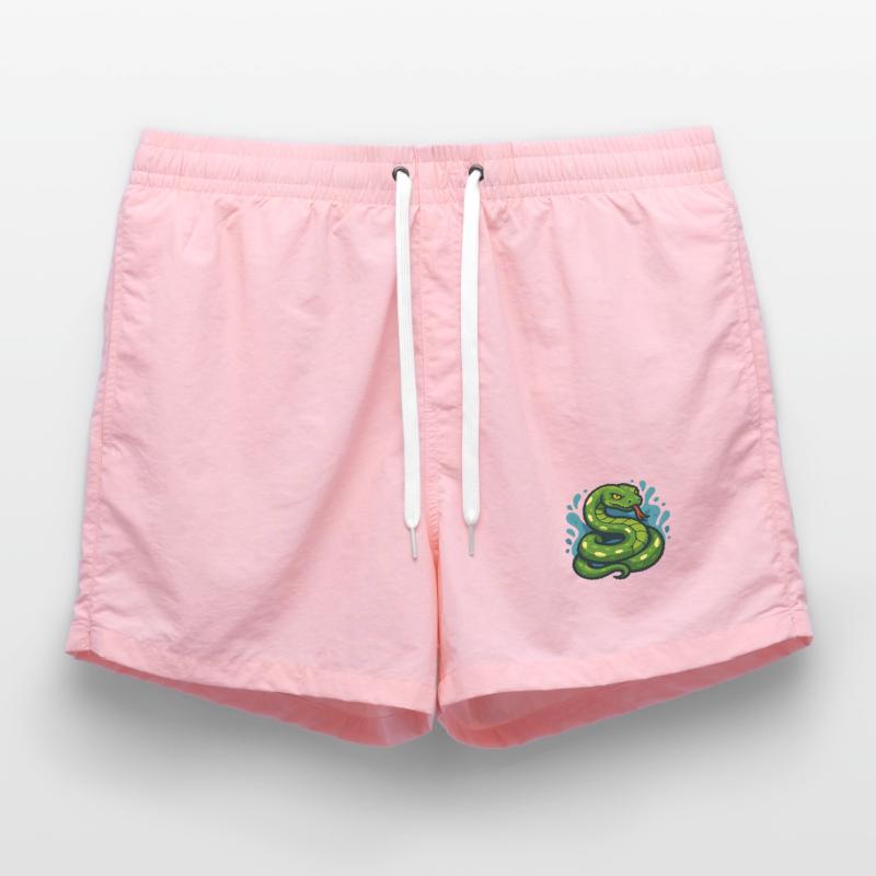 Green Tree Python Snake in Wave Swim Trunks
