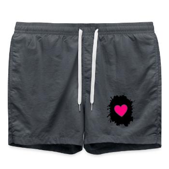 Magenta Heart on Black - Swim Trunks -  - Front
