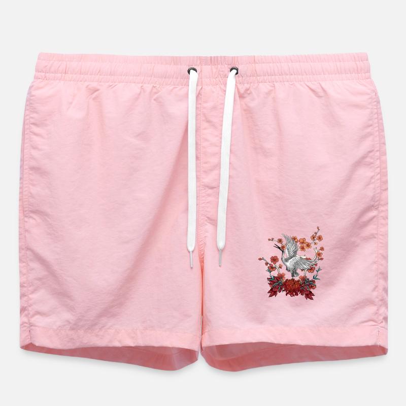 Belle grue avec des fleurs - Short de bain - rose