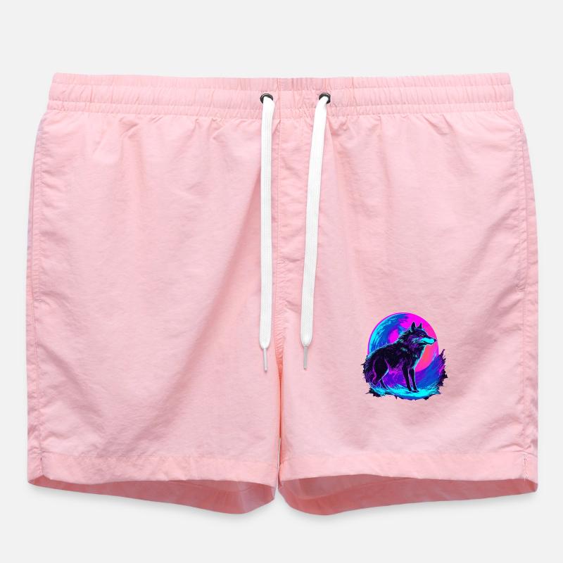 Colorful Wolf Neon Moon Synthwave - Badeshorts - Pink
