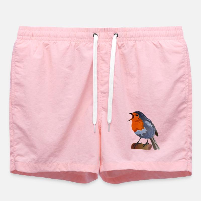 Robin Bird Illustration on Textile - Swim Trunks - pink
