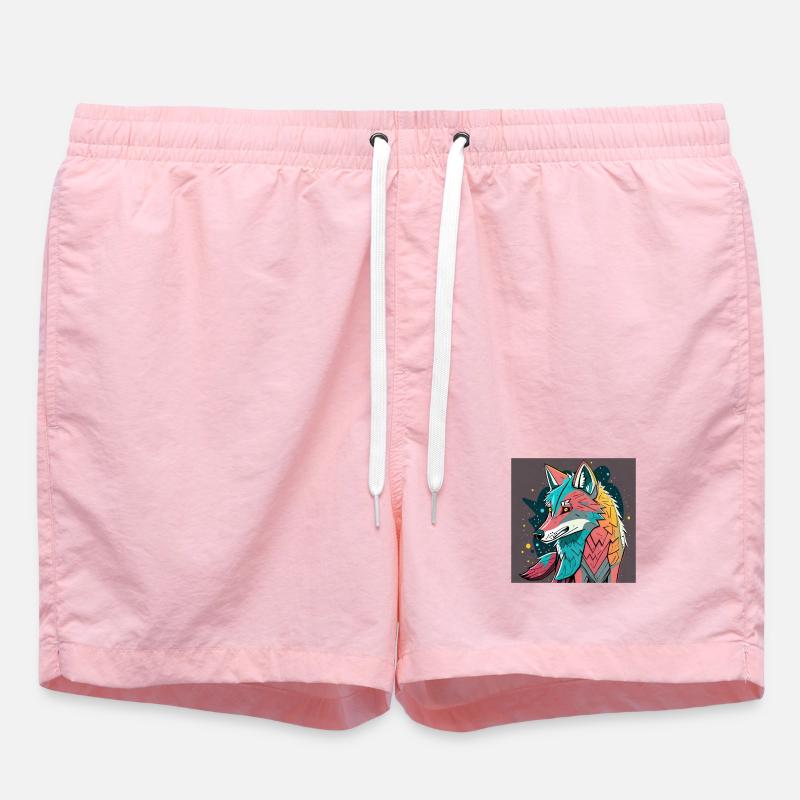 Geometrischer Wolf Farbexplosion - Badeshorts - Pink