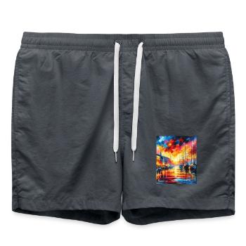 Lebendiger Hafensonnenuntergang mit Booten und Farben - Badeshorts -  - Vorne