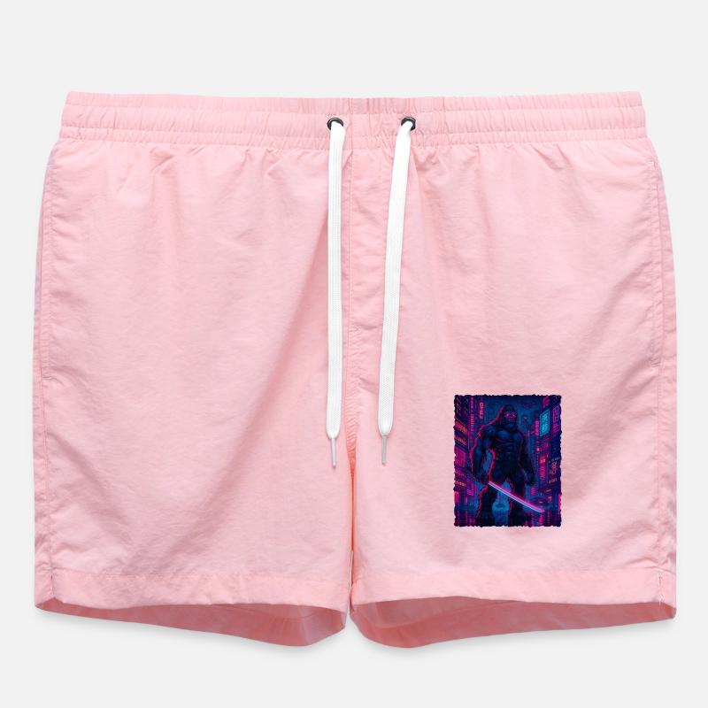 Cyberpunk Bigfoot Cryptid Tech Sasquatch Yeti - Swim Trunks - pink