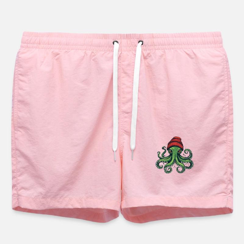 Octopus with red hat - Swim Trunks - pink