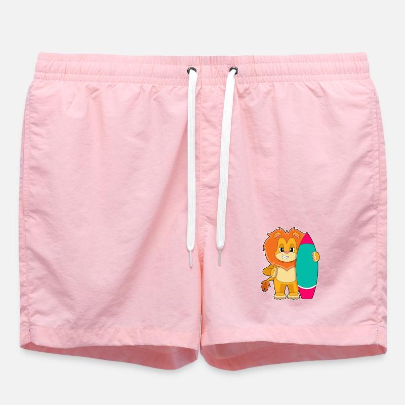 Lion Surfing Surfboard Summer - Swim Trunks - pink